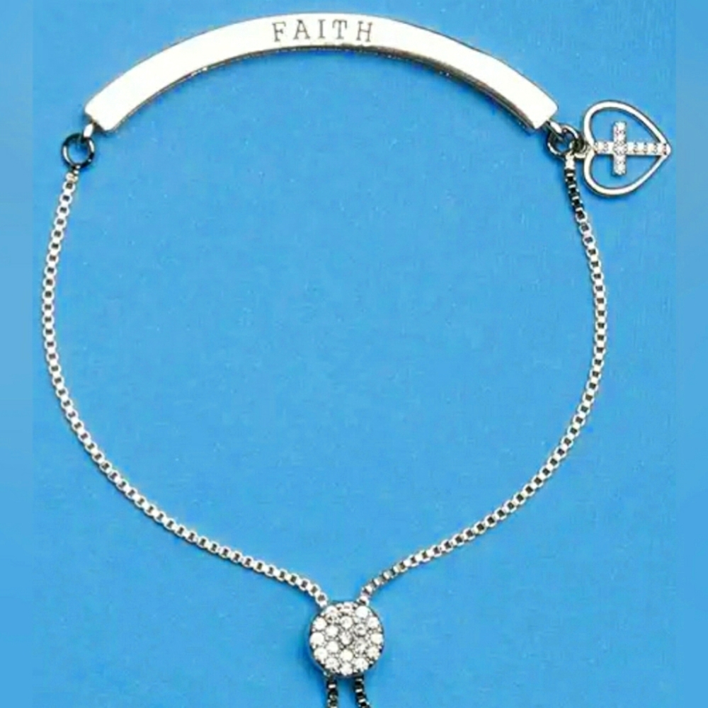 Inspired by You Silver Faith Cross in Heart Bracelet